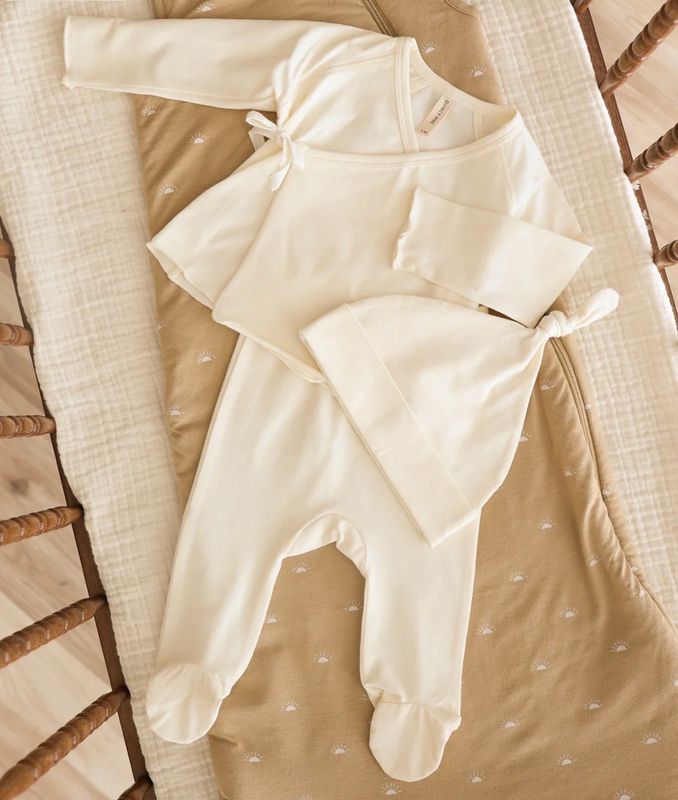 Quincy Mae Wrap Top + Footed Bottoms Set