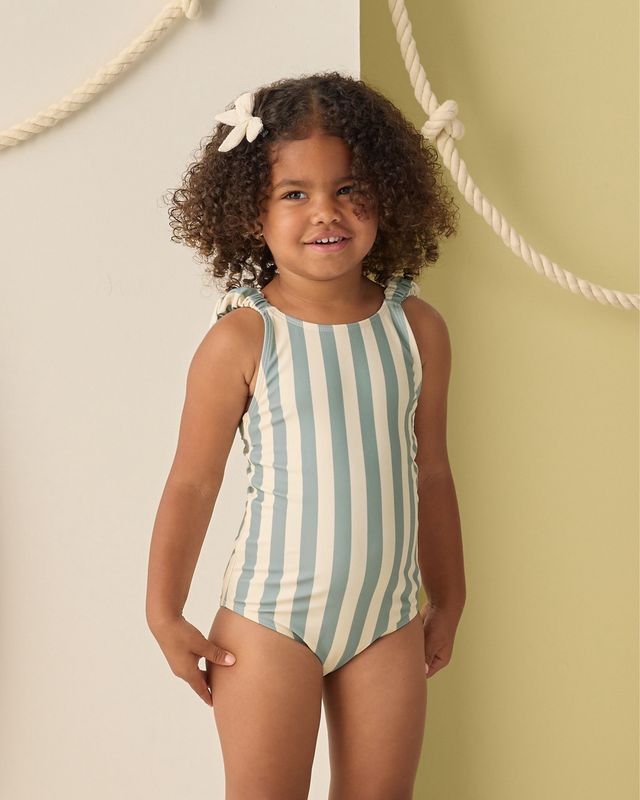 SCRUNCH ONE-PIECE || GREEN STRIPE