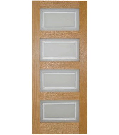 1950s Style Oak Four Panel Glazed Door