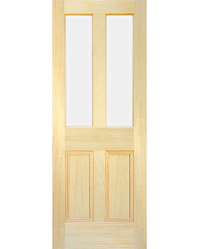 Victorian Clear Pine Four Panel Door With Top Panels Glazed