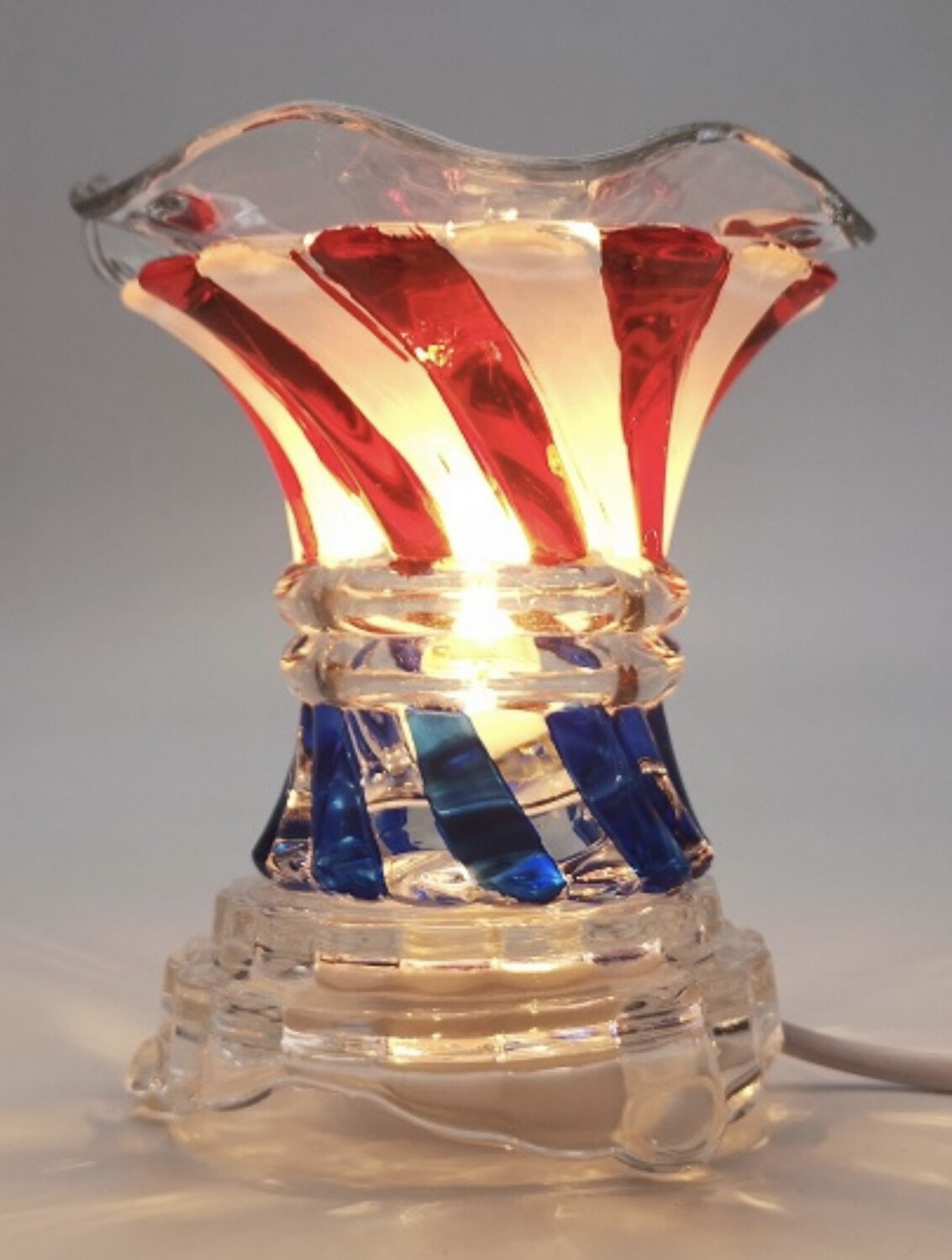 Electric🔌 Curved-Shaped Glass Oil Burners🔥/Warmers: Red, White, &amp; Blue 🇺🇸