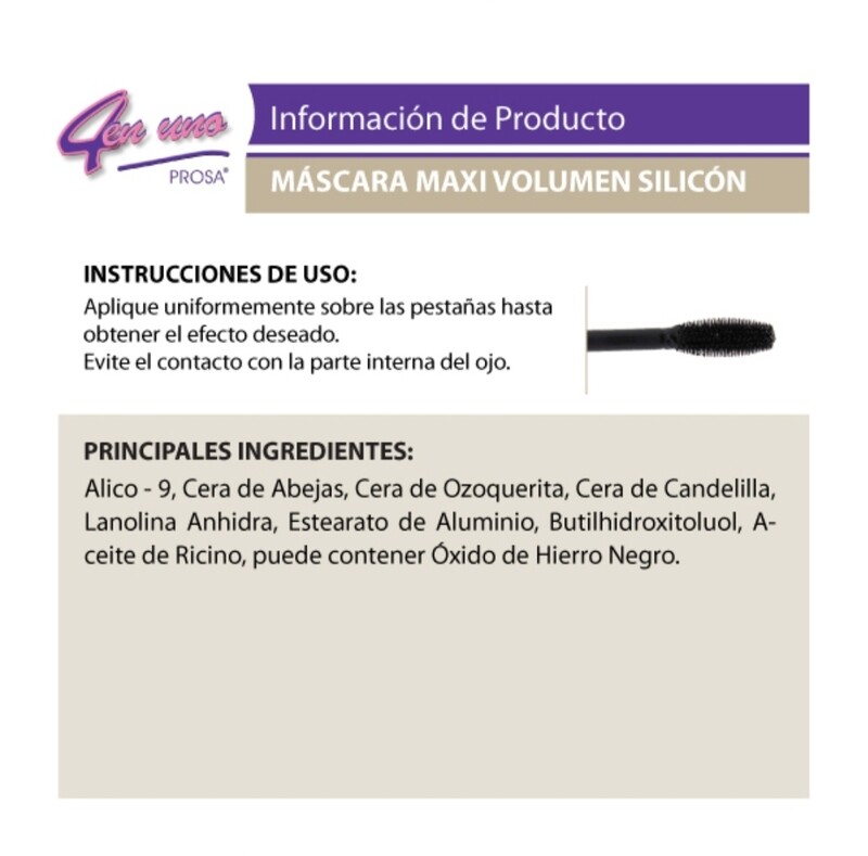 Máscara para pestañas Maxi Volumen Silicón Prosa 4 en 1
