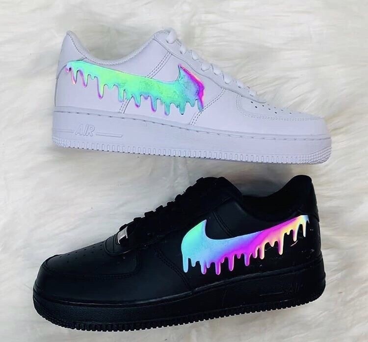 White and black customized Air Force + rainbows