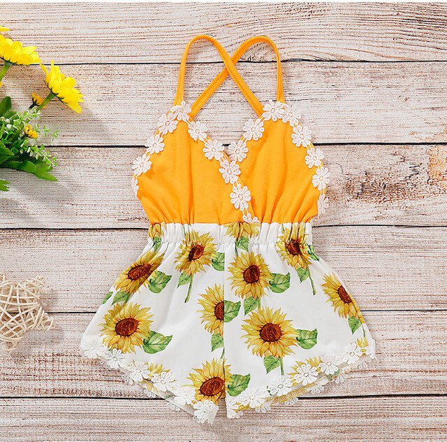 Yellow Sunflower Print Romper 