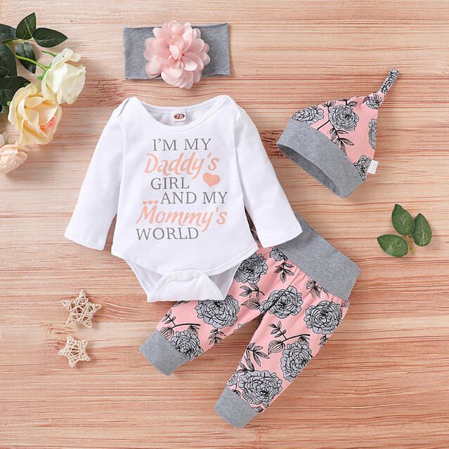 4-piece Pink and Grey Romper