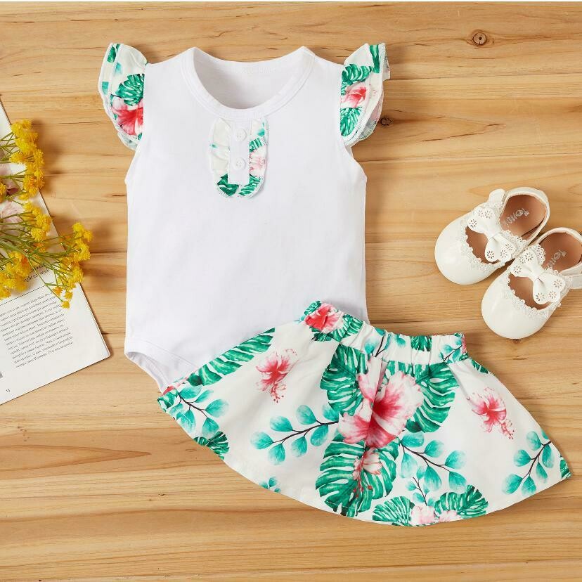 2 Piece Baby girl floral skirt suit