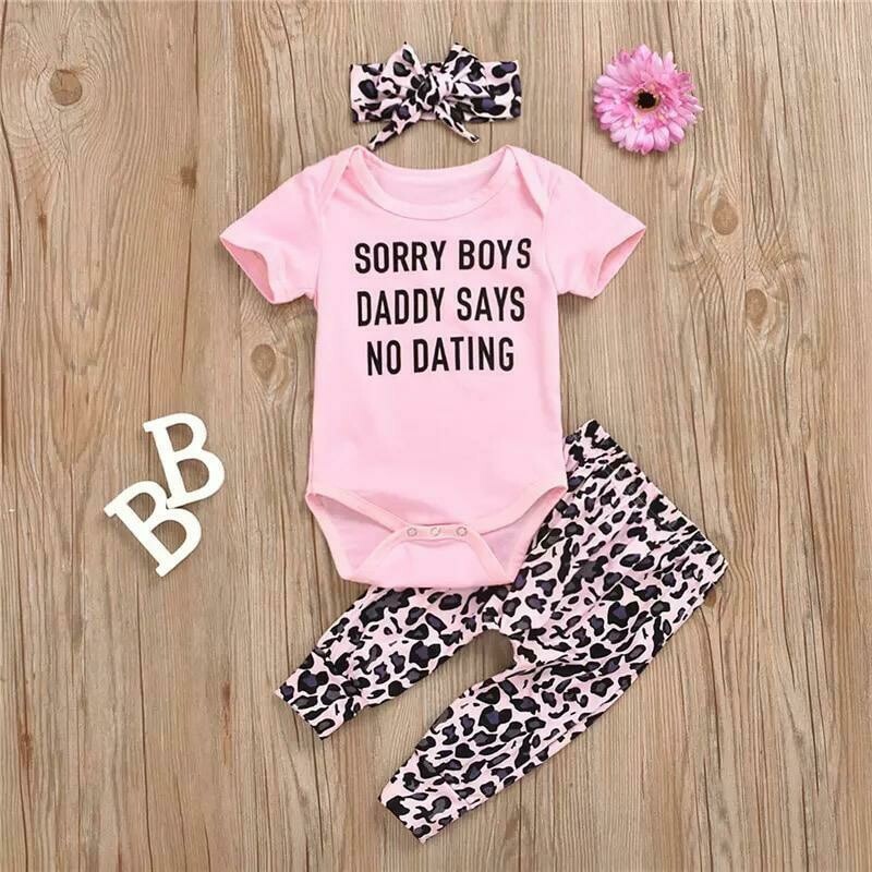 Baby girl pink letter top leopard print pants set