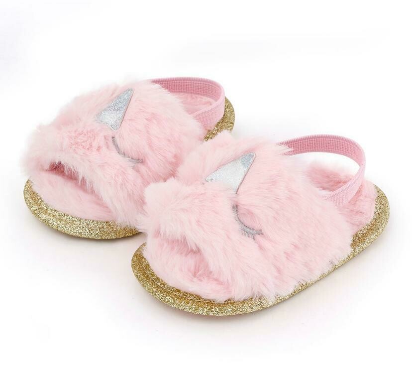 Puffy glitter prewalker slippers