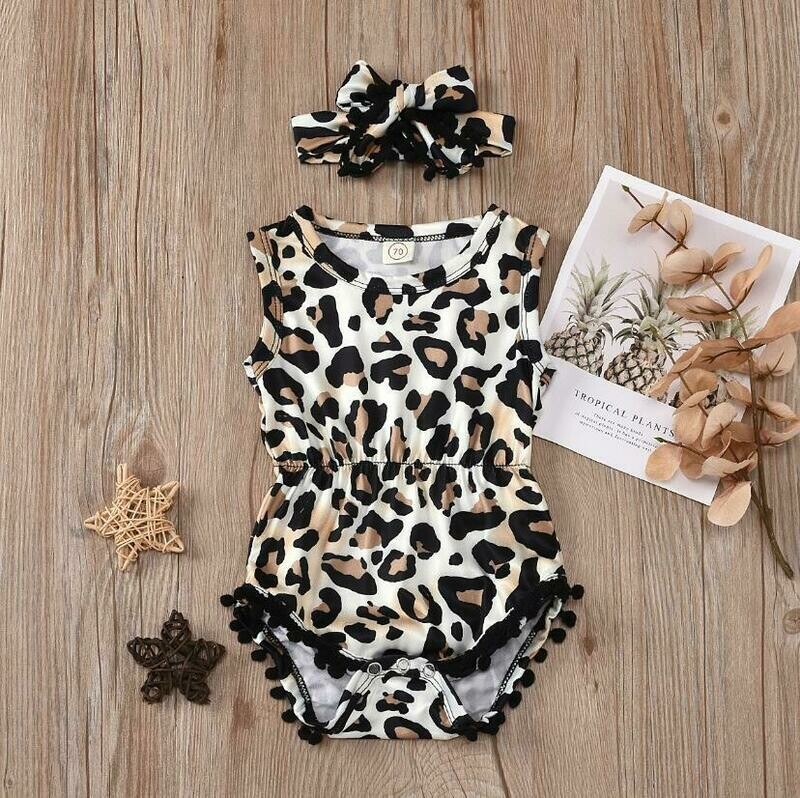 2PCS leopard print romper