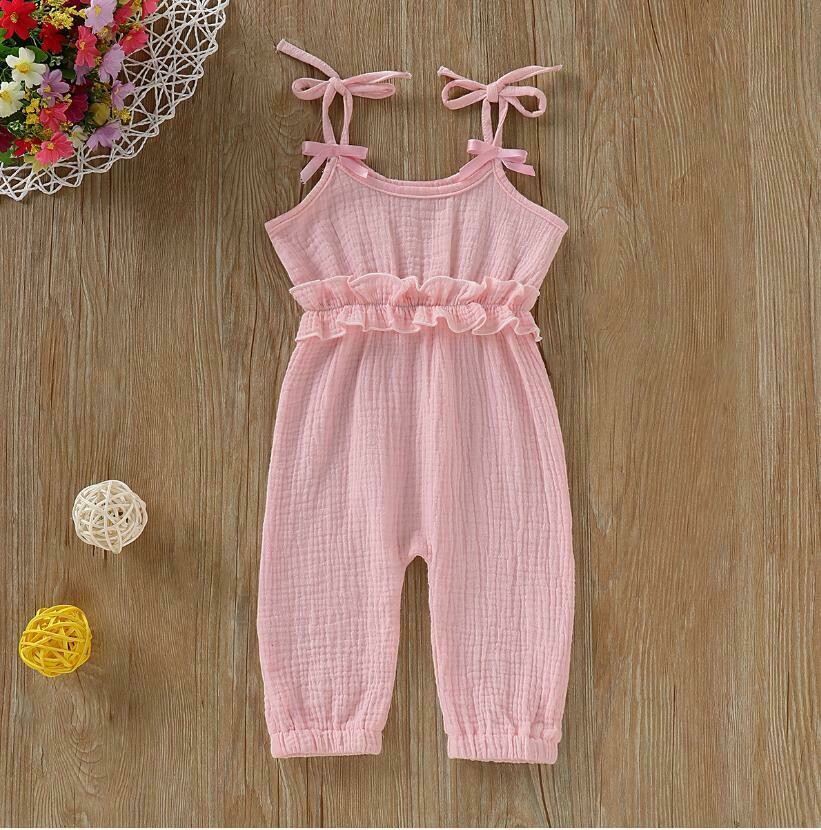 Baby girl solid color Ruffled strap jumpsuit