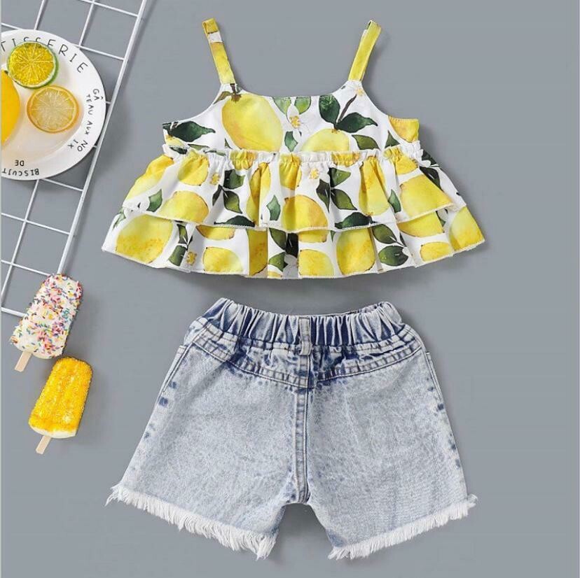 Lemon top and jeans shorts