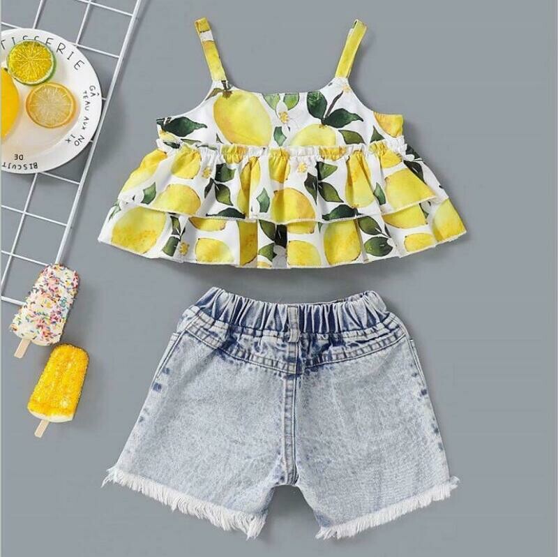 Lemon top and jeans shorts