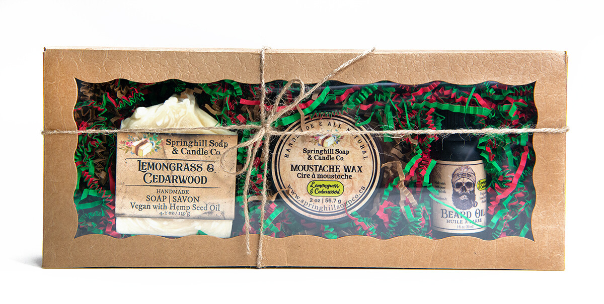 Lemongrass & Cedarwood Soap, MOUSTACHE WAX & Beard Oil Gift Set