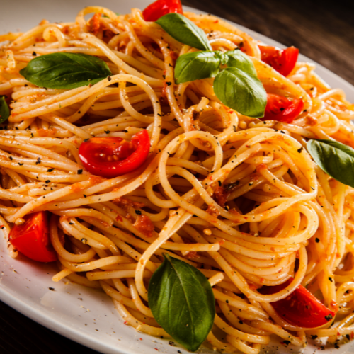 Spaghetti alla carbonara et pistaches, parfumé à la truffe