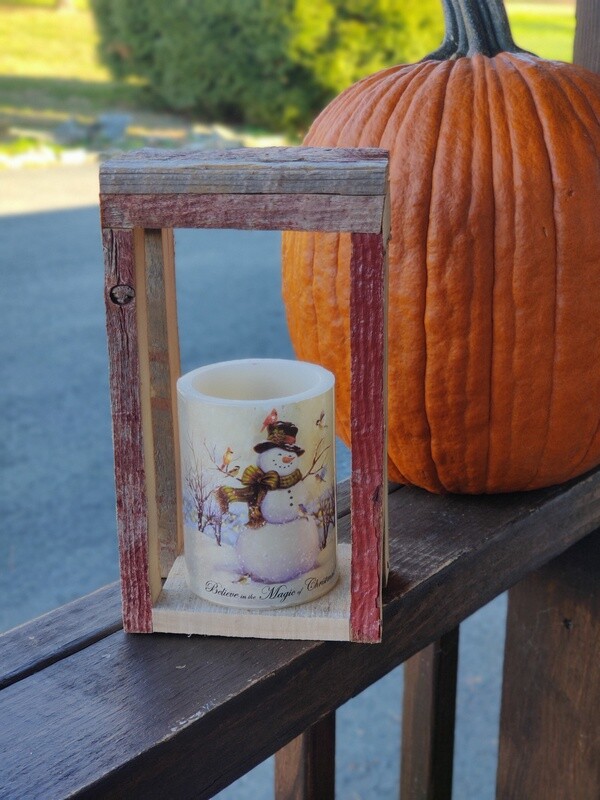 Barnwood flameless candle holder with ready to go Christmas candle