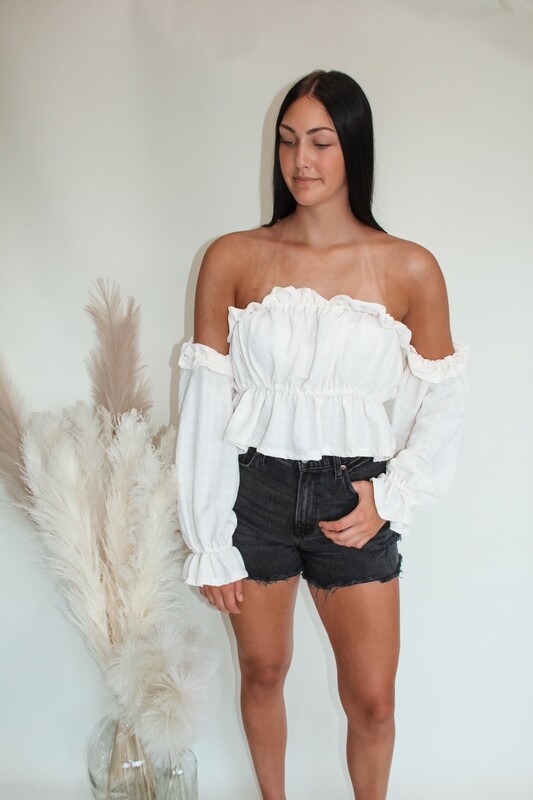 Off Shoulder Ruffle Crop Blouse