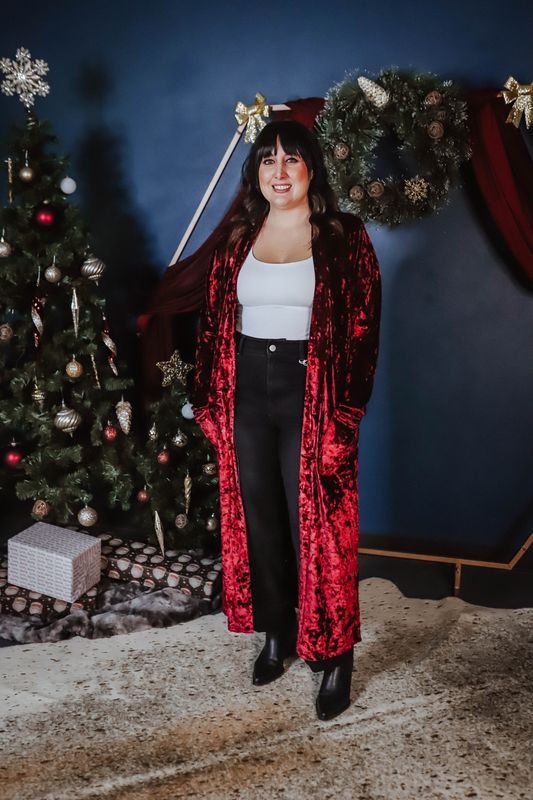 Wine Velvet Duster Cardigan