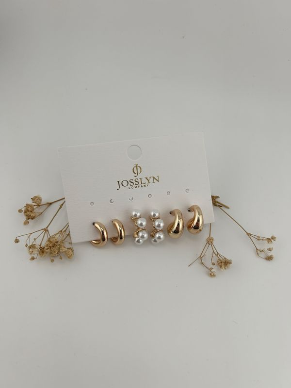 Trio Huggie Pearl Gold Hoops
