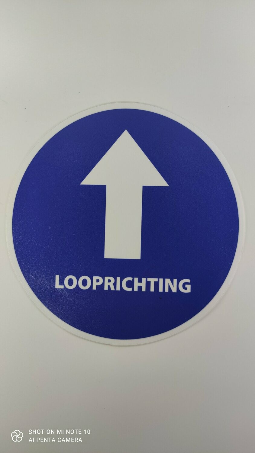 Vloersticker Pijl +tekst looprichting