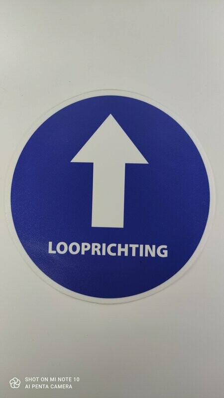 Vloersticker Pijl +tekst looprichting