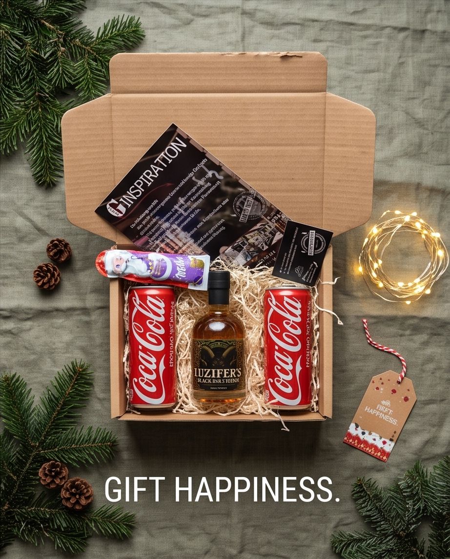 Klappbox GIN 1x 200ml Luzifgers Rum + 2 Coca Cola mit Weihnachtsmann und in Geschenkverpackung