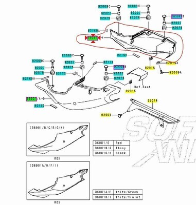 CODONE   DESTRO kawasaki NINJA  ZX-7R ROSSO 96-99 codice 360011558B1
