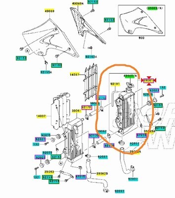 RADIATORE DX ACQUA KAWASAKI KX 250 2005/2008 cod.390610025