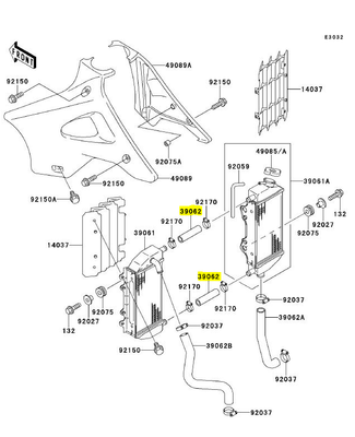 390621551 HOSE-COOLING,RADIATOR,LH-RH/ TUBO RADIATORE SX-DX KX 125/250 1994/2004