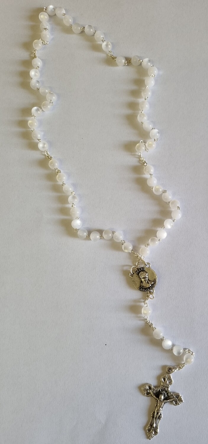 Corona Carlo Acutis imitazione madre perla con immagine