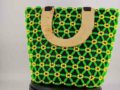 Handtasche "BLUMEN" grün/gelb - handbag "FLOWERS" green/yellow