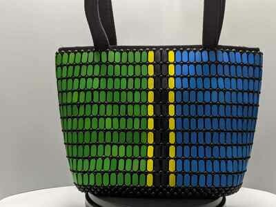 SET: Handtasche + Clutch "TANSANIA" blau/gelb/grün/schwarz- SET: handbag + clutch "TANSANIA" blue/yellow/green/black
