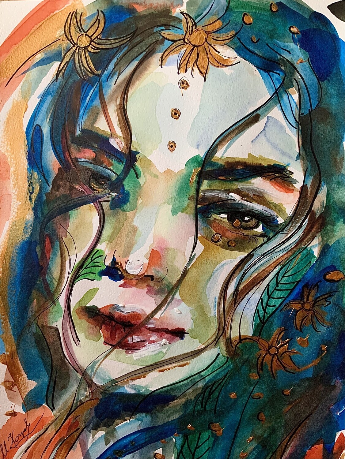 Abstract Portrait Art Woman Painting &amp; Print ‘Fairy Tale’