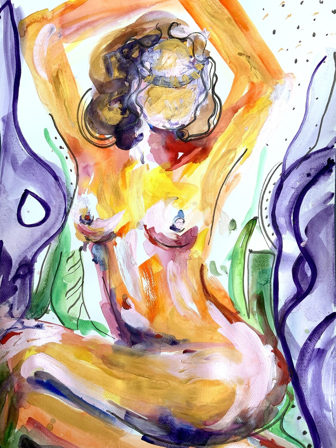 Golden Lady With No Face Abstract Nude