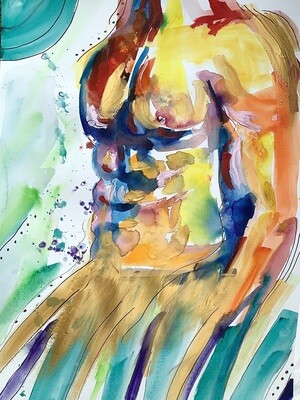 Abstract Art Nude Painting &amp; Print ‘Fit Man Abs’