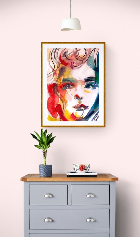 Abstract Portrait Art Print Woman Face ‘Looking’