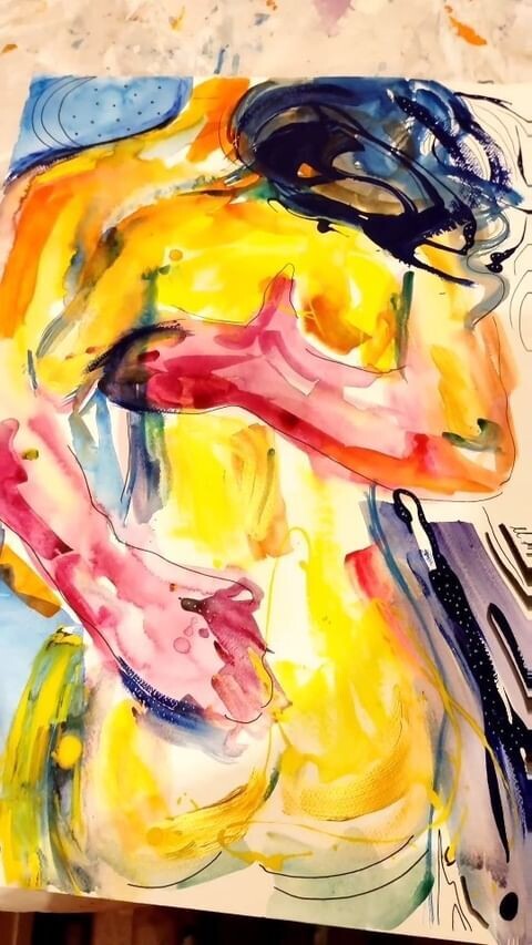 Abstract Art Nude Couple Painting  ‘Me &amp; You’