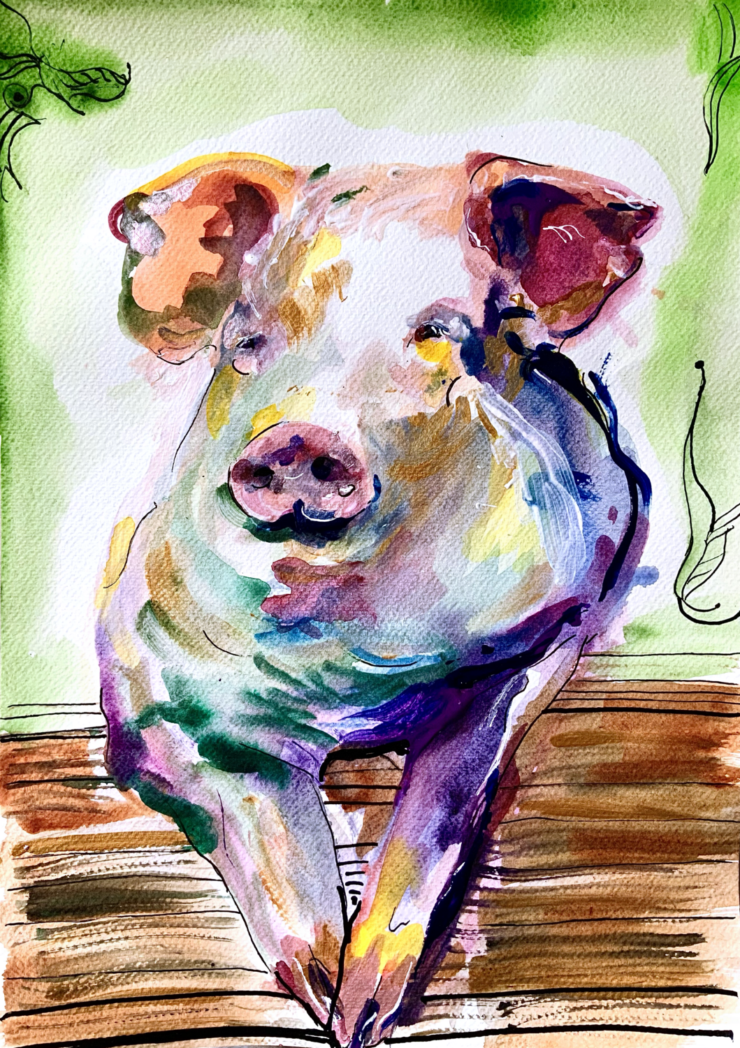 Abstract Art Farm Animal Painting &amp; Print ‘Pig’