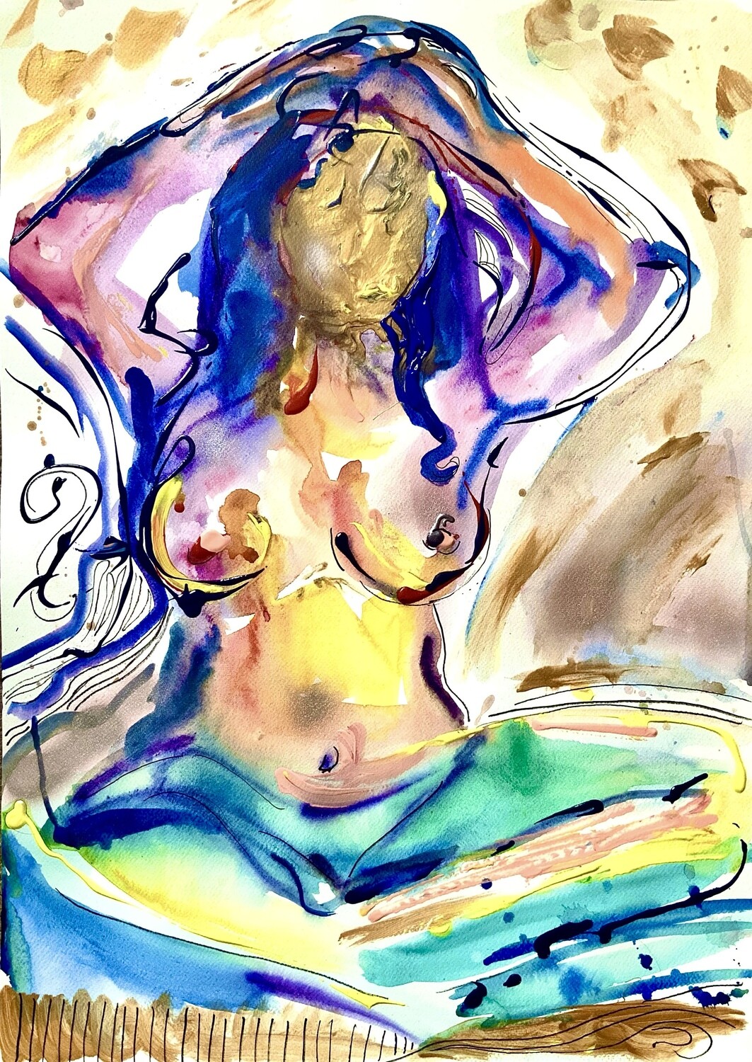 Abstract Art Nude Body Painting ‘Golden Faced Woman’