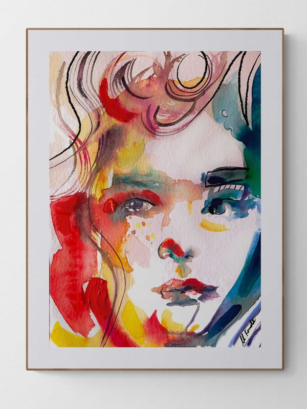 Abstract Portrait Art Print Woman Face ‘Looking’