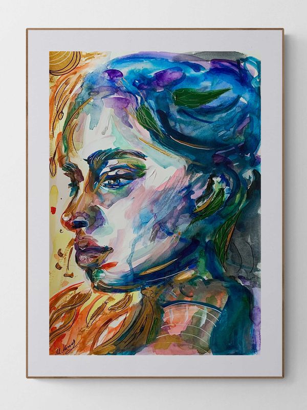 Abstract Portrait Art Woman Face Painting &amp; Print ‘Profile’