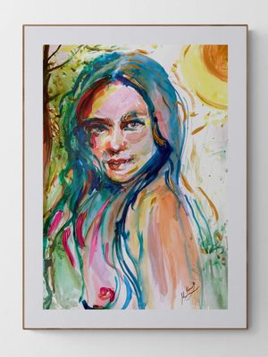 Abstract Portrait Art Woman Painting &amp; Print ‘Sun Kissed Girl’