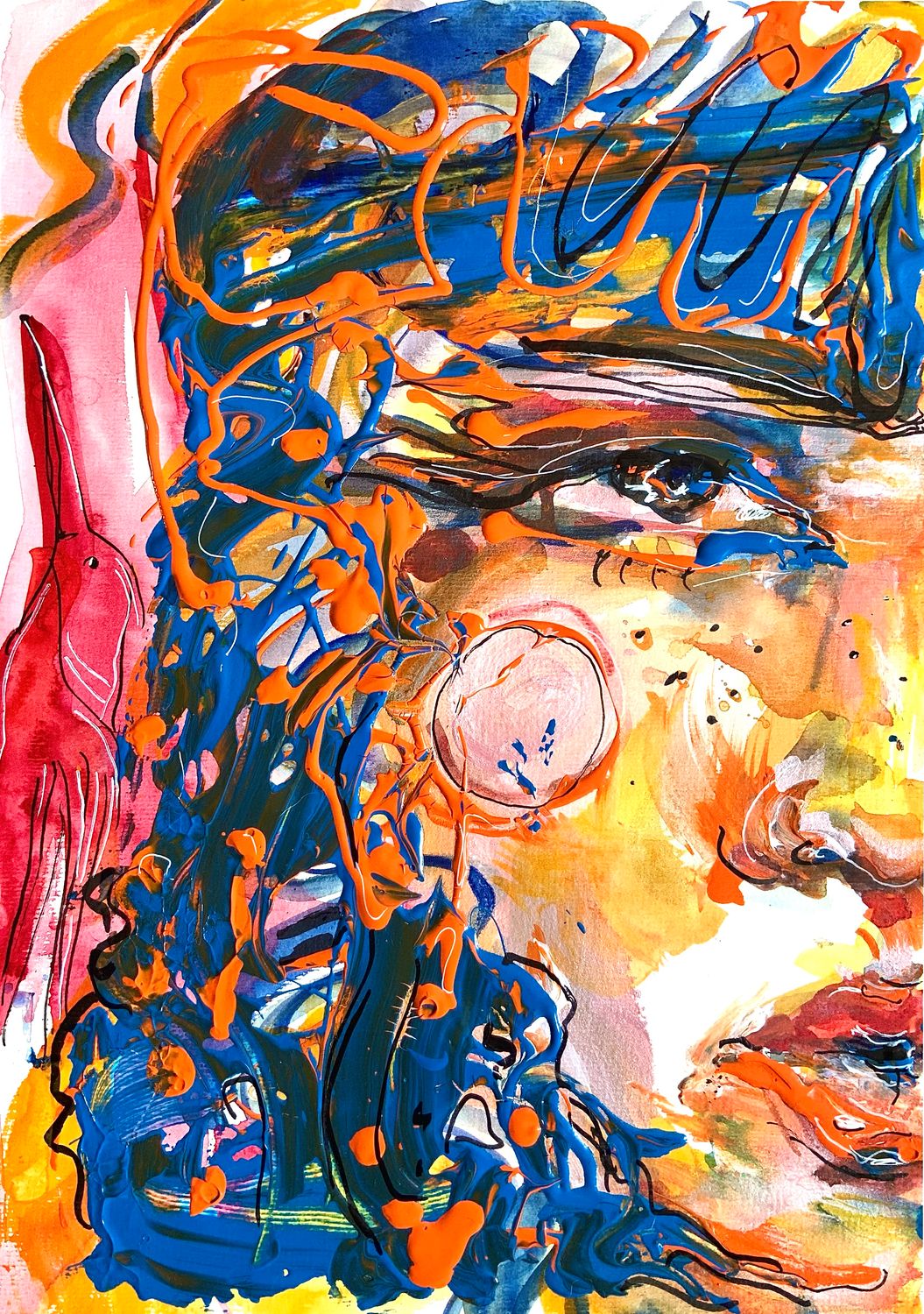 Abstract Portrait Art Woman Painting ‘Orange Fringe Girl’