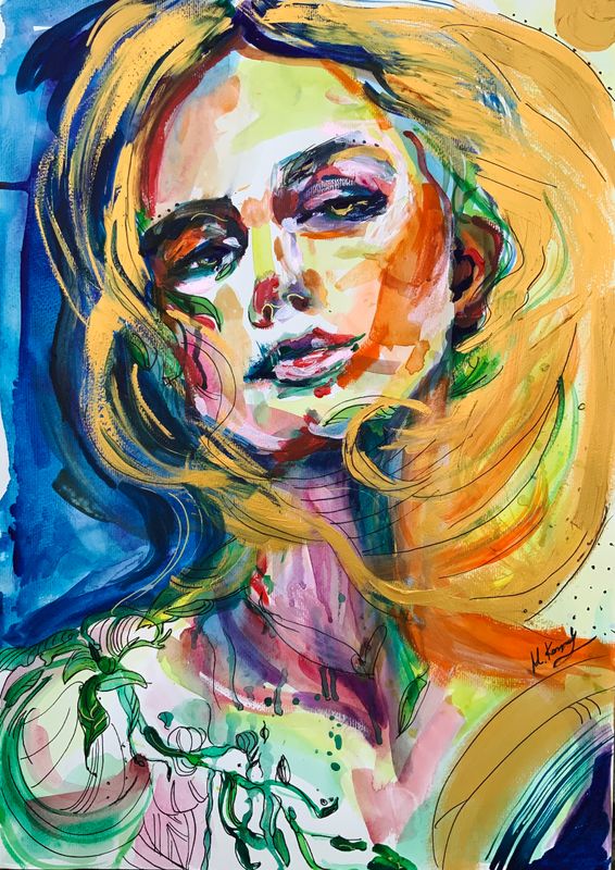 Abstract Portrait Art Face Painting &amp; Print ‘Blonde Woman’