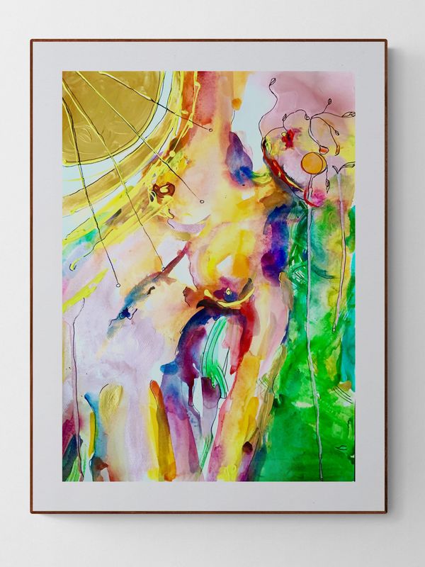 Abstract Art Nude Woman Painting &amp; Print ‘Sun Dance’