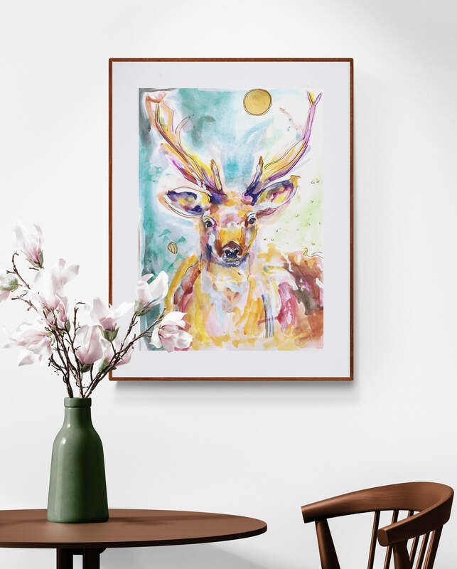 Abstract Art Animal Painting &amp; Print Stag ‘Deer’