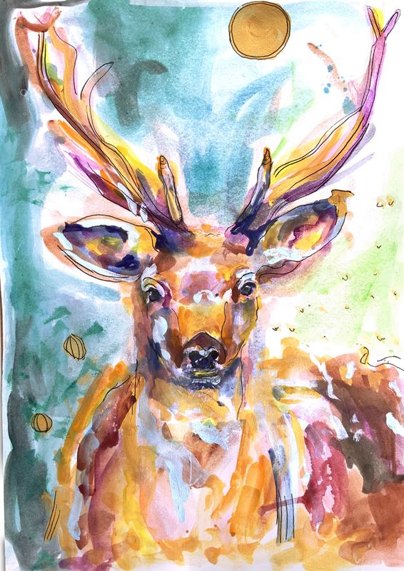 Abstract Art Animal Painting &amp; Print Stag ‘Deer’