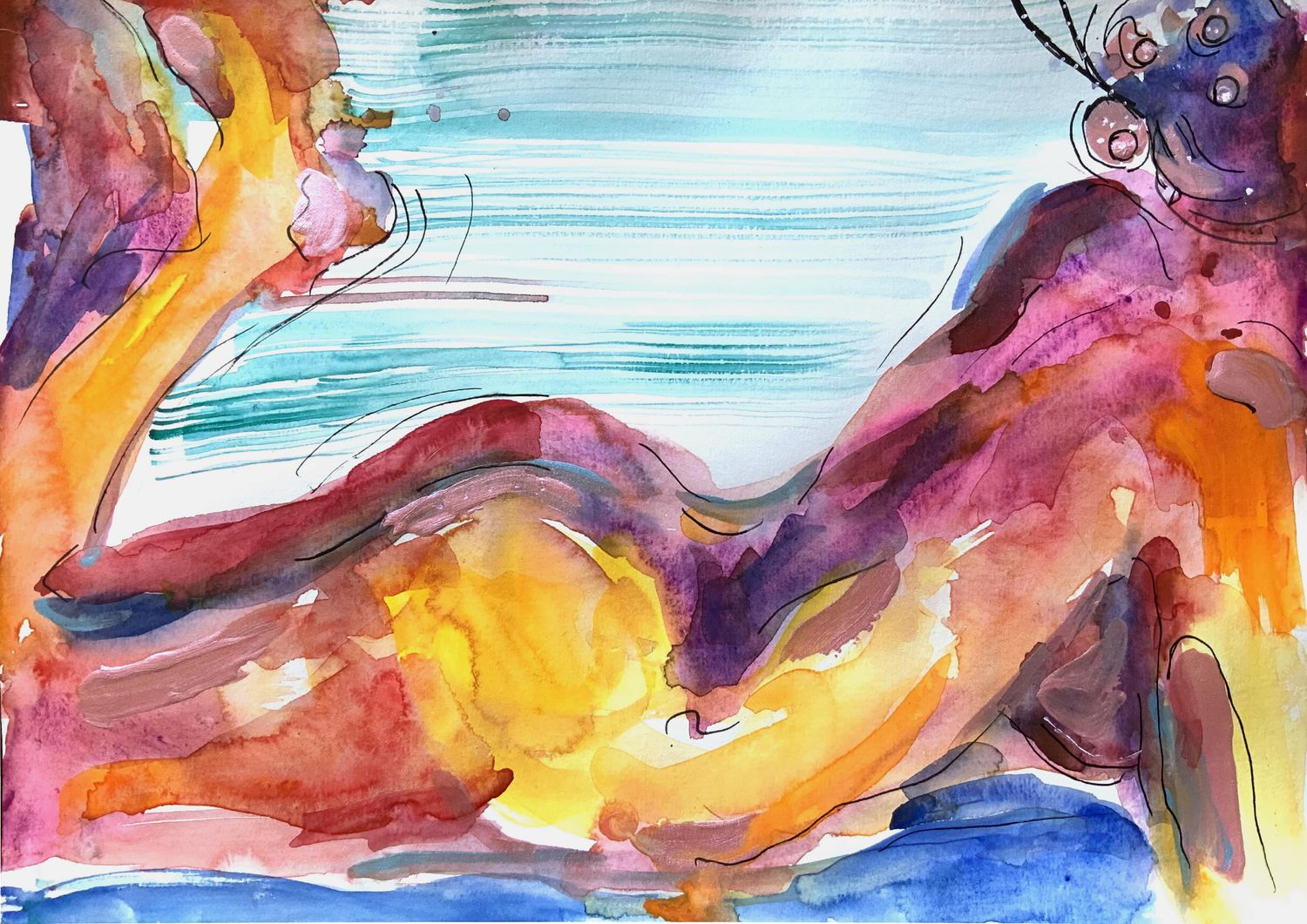 Abstract Art Nude Body  Woman Painting ‘Scrolling’