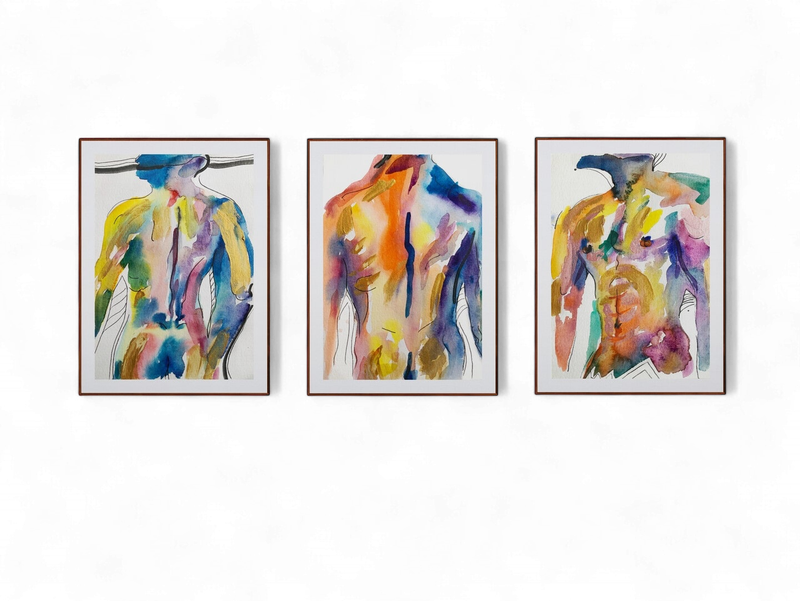 Abstract Nude Art Male Body Giclée Print Set of 3 ‘He, Unveiled - Trilogy‘