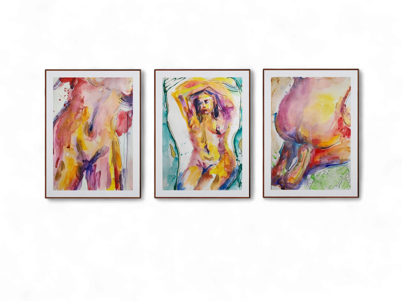 Abstract Nude Art Woman Body Giclée Print Set of 3 ‘She, Unveiled - Trilogy‘