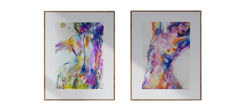 Abstract Nude Art Woman, Giclée Art Print Set of 2